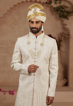 Load image into Gallery viewer, Cream Silk Indo Western Sherwani
