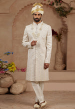 Load image into Gallery viewer, Cream Silk Indo Western Sherwani
