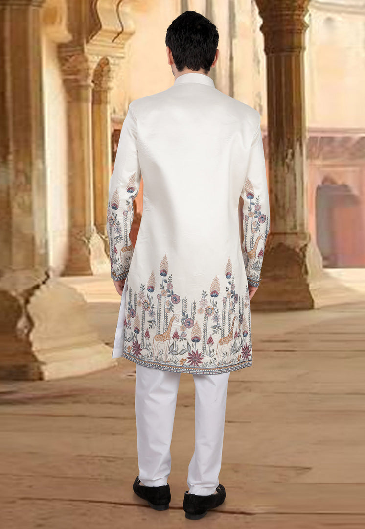 Cream Silk Indo Western Sherwani
