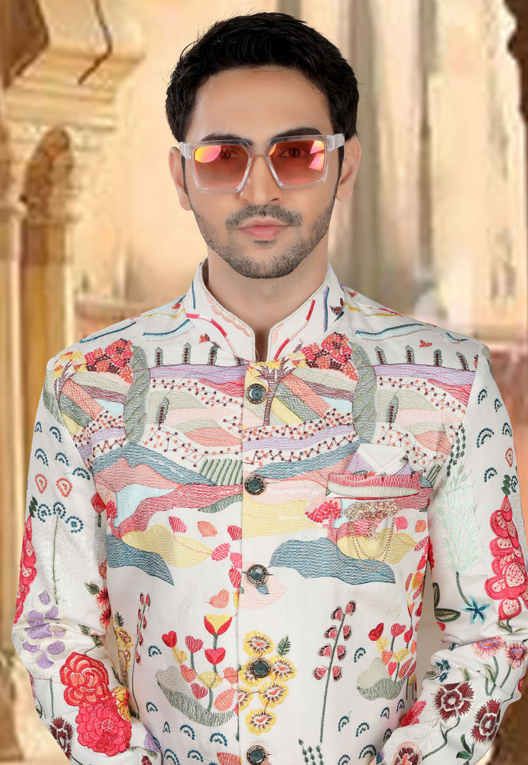 Cream Silk Indo Western Sherwani
