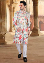 Load image into Gallery viewer, Cream Silk Indo Western Sherwani
