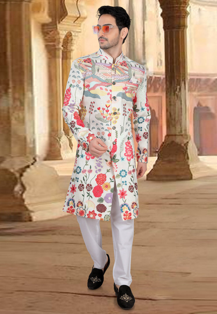 Cream Silk Indo Western Sherwani