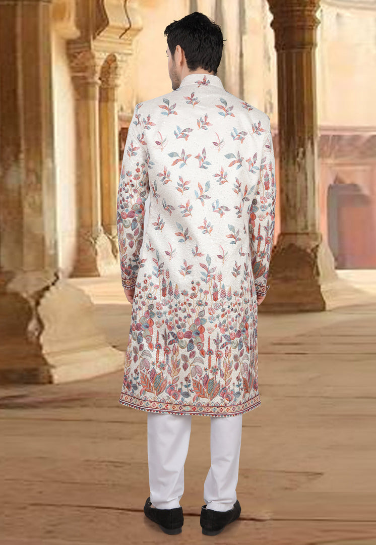 Cream Silk Indo Western Sherwani