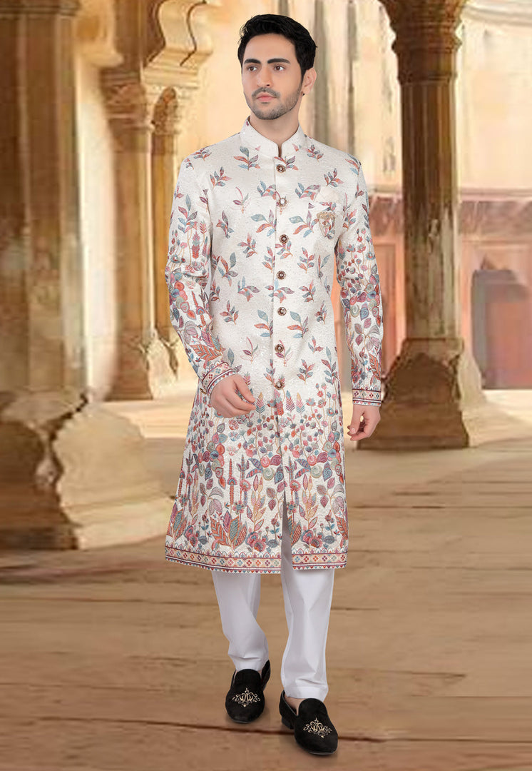 Cream Silk Indo Western Sherwani