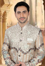 Load image into Gallery viewer, Cream Silk Indo Western Sherwani

