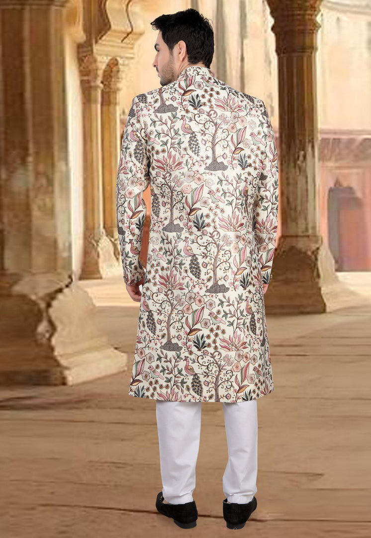 Cream Silk Indo Western Sherwani