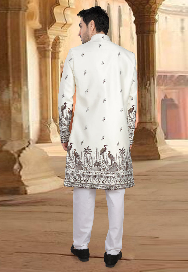 Cream Silk Indo Western Sherwani