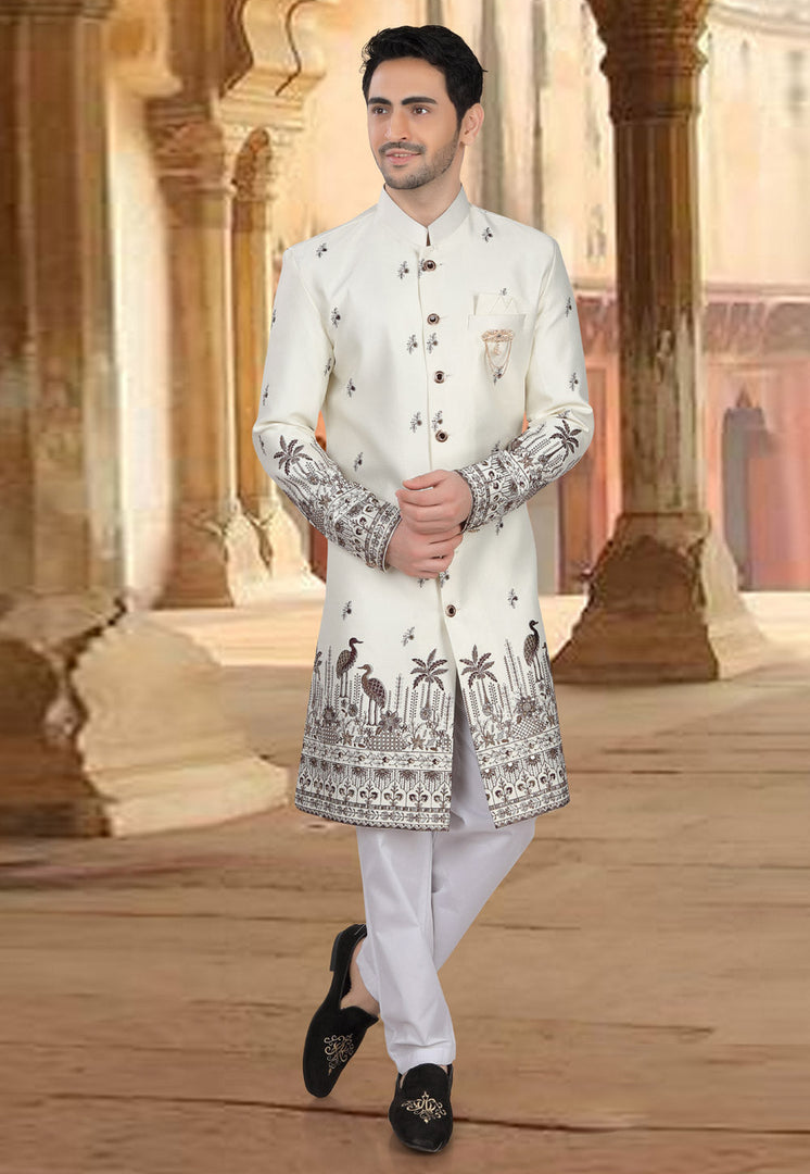 Cream Silk Indo Western Sherwani
