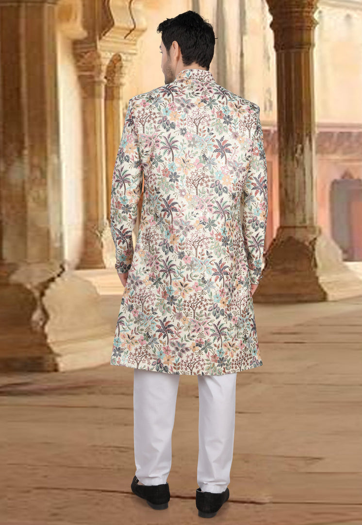 Cream Silk Indo Western Sherwani