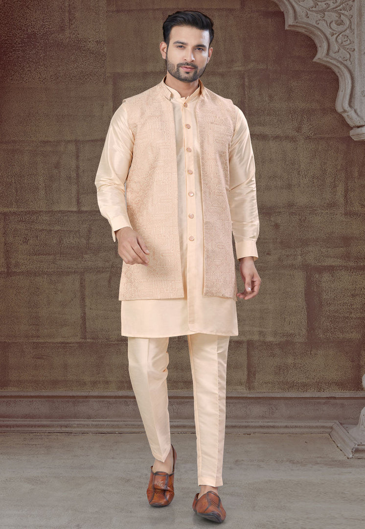 Cream Silk Indo Western Suit