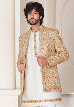 Load image into Gallery viewer, Cream Silk Indo Western Suit
