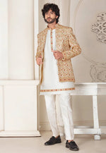 Load image into Gallery viewer, Cream Silk Indo Western Suit
