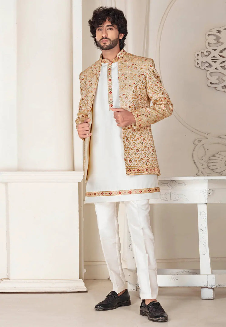 Cream Silk Indo Western Suit