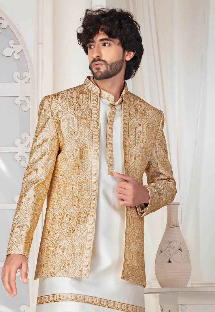 Cream Silk Indo Western Suit
