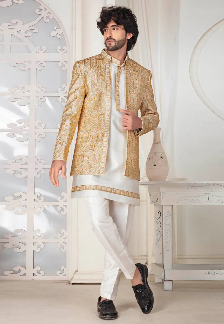 Cream Silk Indo Western Suit