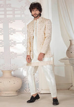 Load image into Gallery viewer, Cream Silk Indo Western Suit
