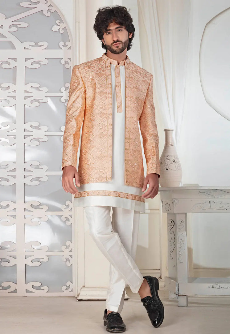 Cream Silk Indo Western Suit