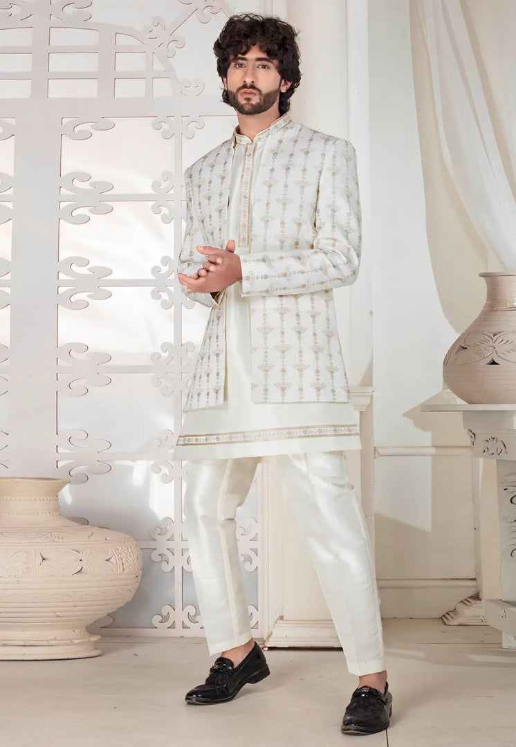 Cream Silk Indo Western Suit