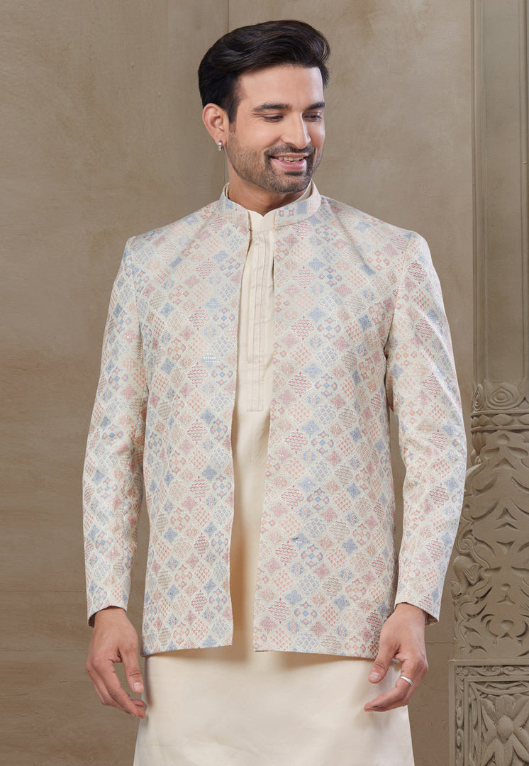 Cream Silk Indo Western Suit