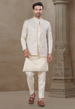 Load image into Gallery viewer, Cream Silk Indo Western Suit
