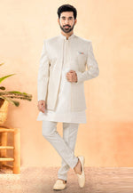 Load image into Gallery viewer, Cream Silk Indo Western Suit
