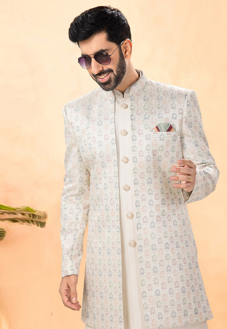 Cream Silk Indo Western Suit