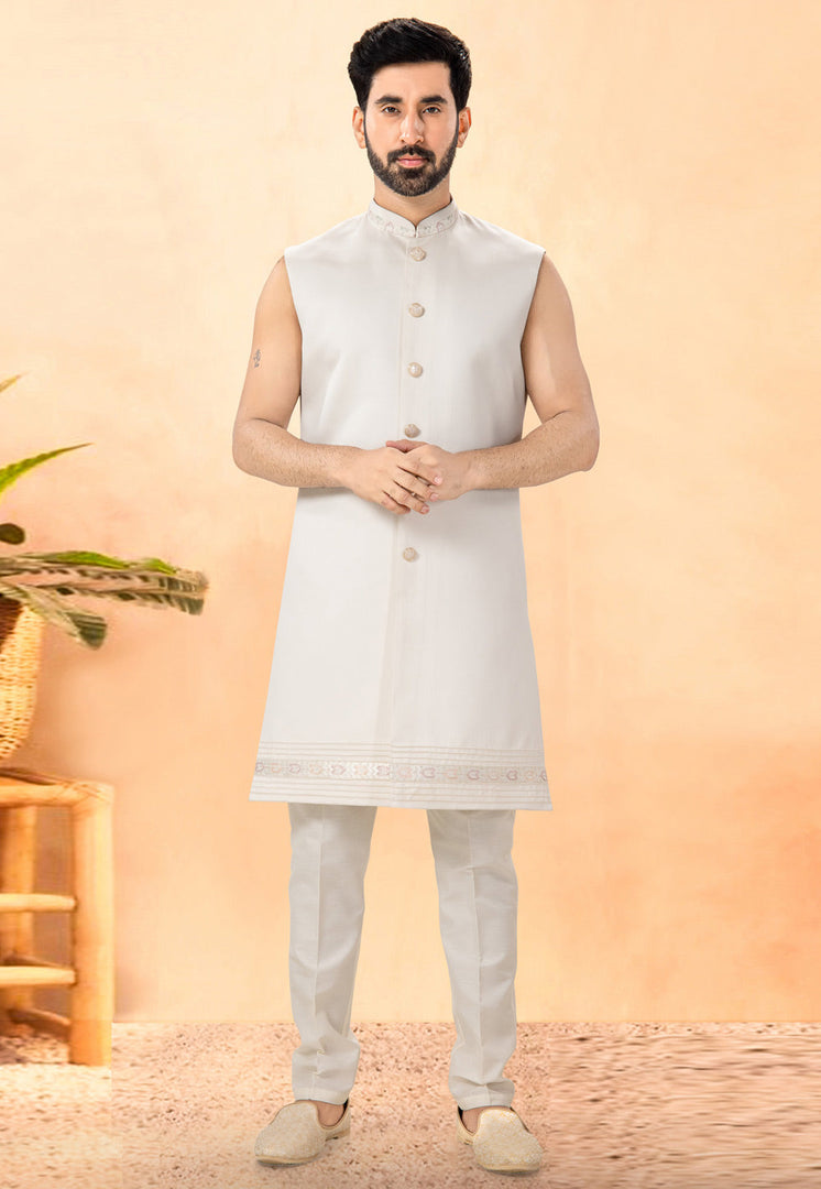 Cream Silk Indo Western Suit
