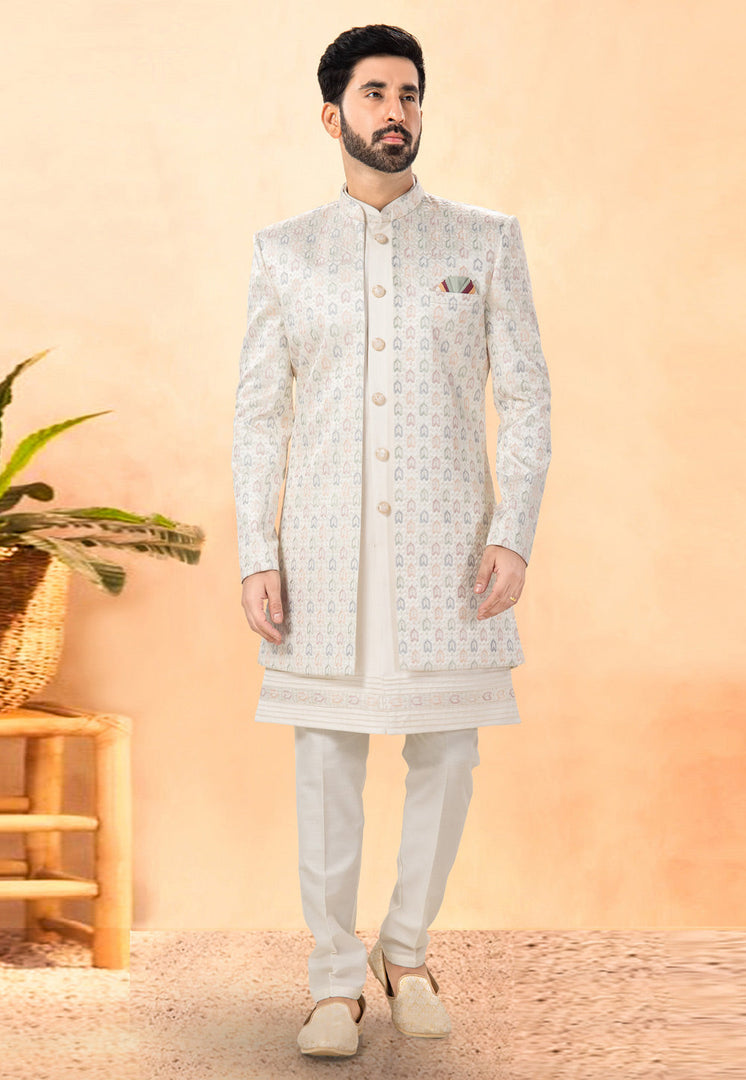 Cream Silk Indo Western Suit