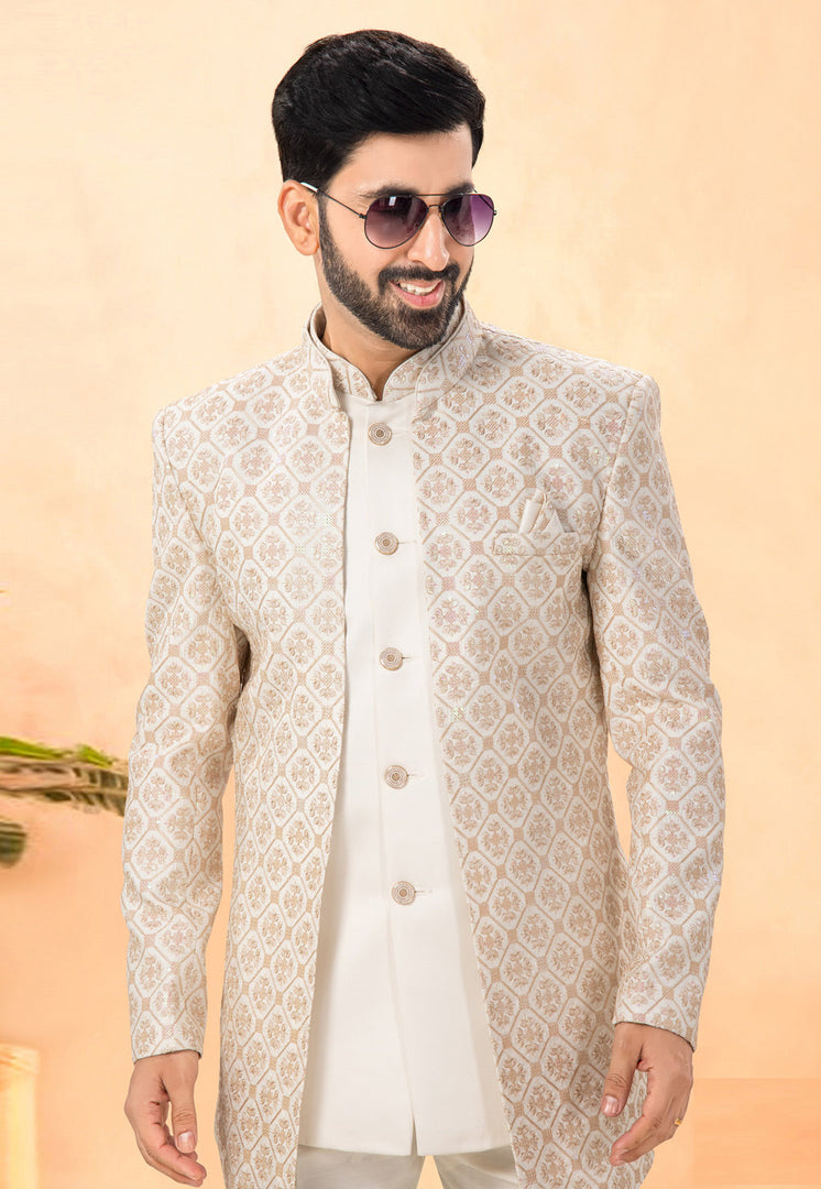 Cream Silk Indo Western Suit