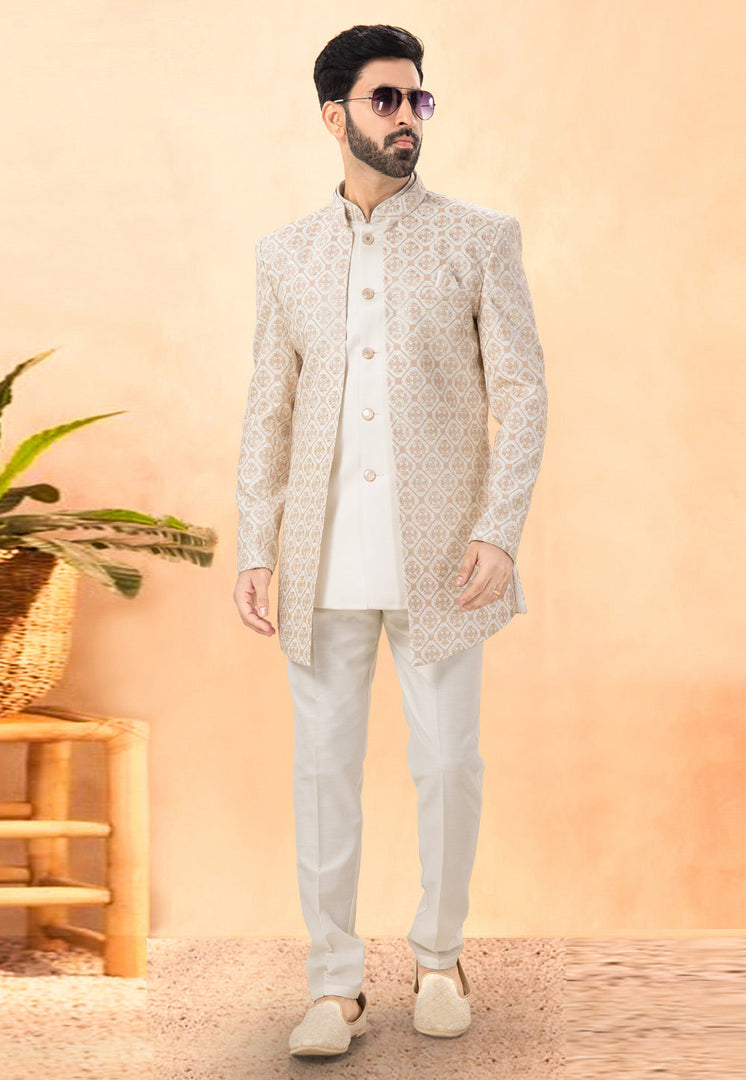 Cream Silk Indo Western Suit