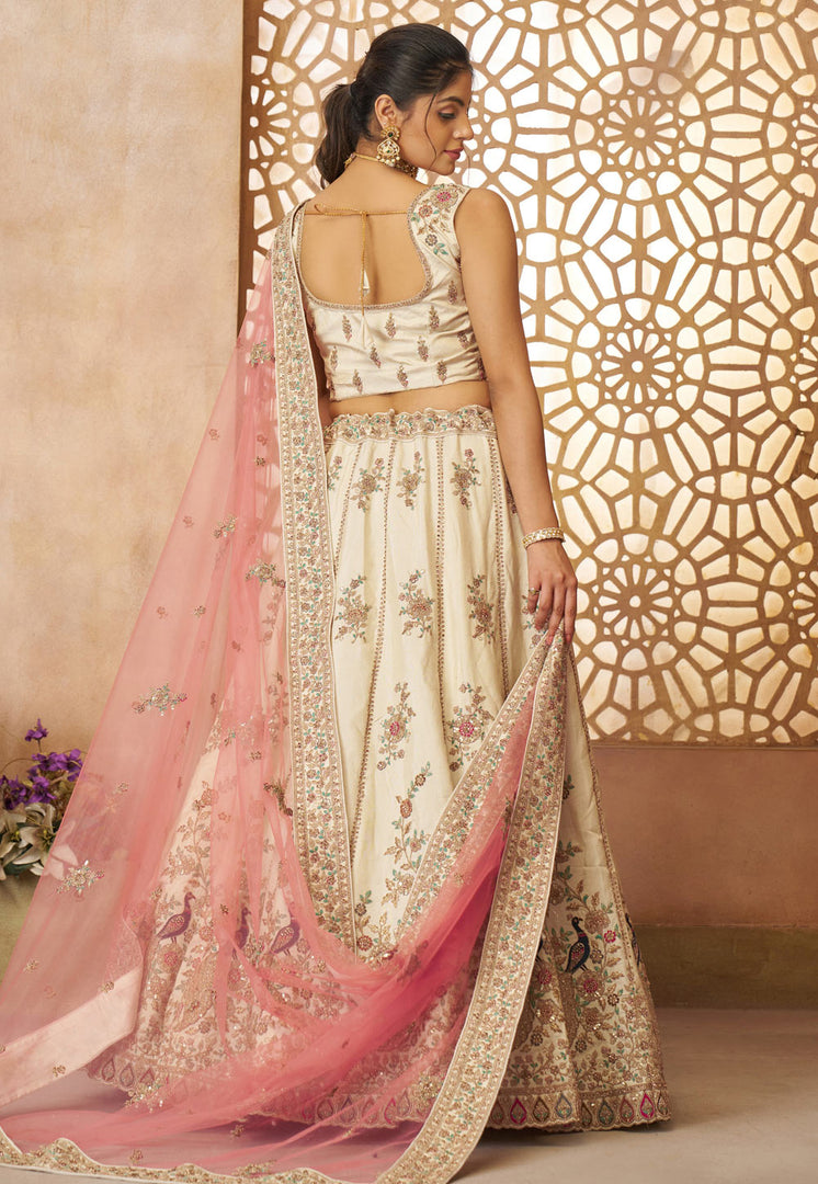 Cream Silk Lehenga Choli