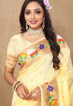 Load image into Gallery viewer, Cream Silk Paithani Saree
