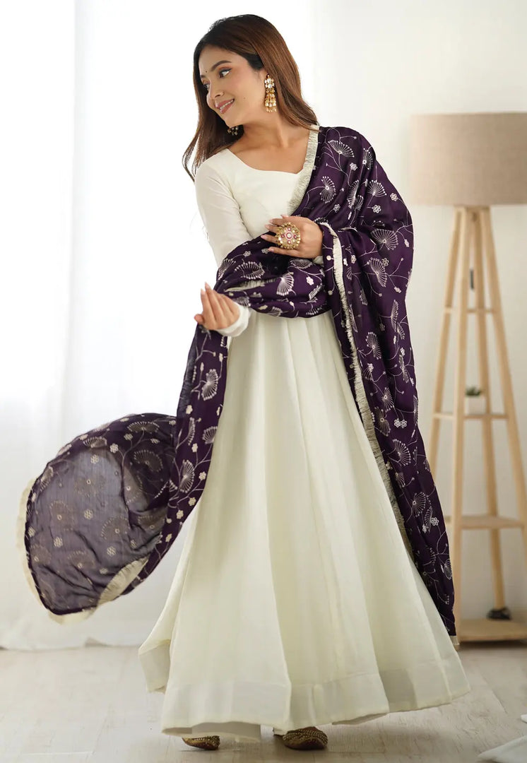 Cream Silk Readymade Anarkali Suit