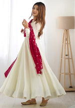 Load image into Gallery viewer, Cream Silk Readymade Long Anarkali Suit
