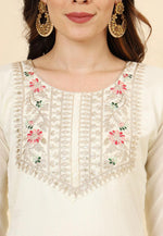 Load image into Gallery viewer, Cream Silk Readymade Pakistani Suit
