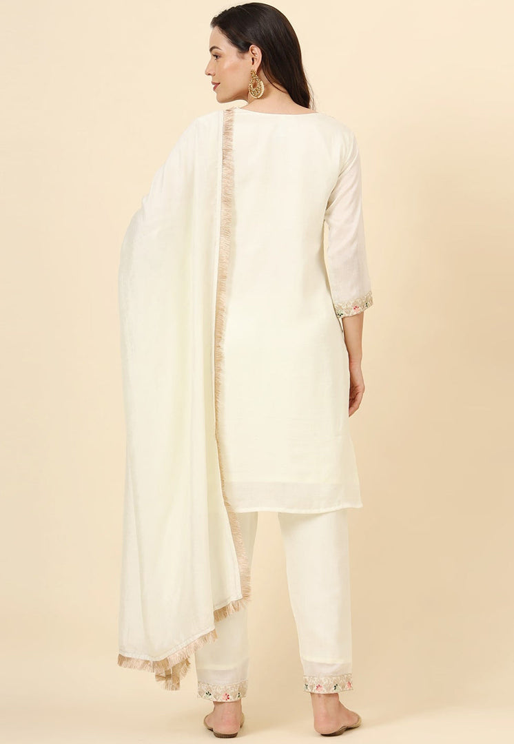 Cream Silk Readymade Pakistani Suit