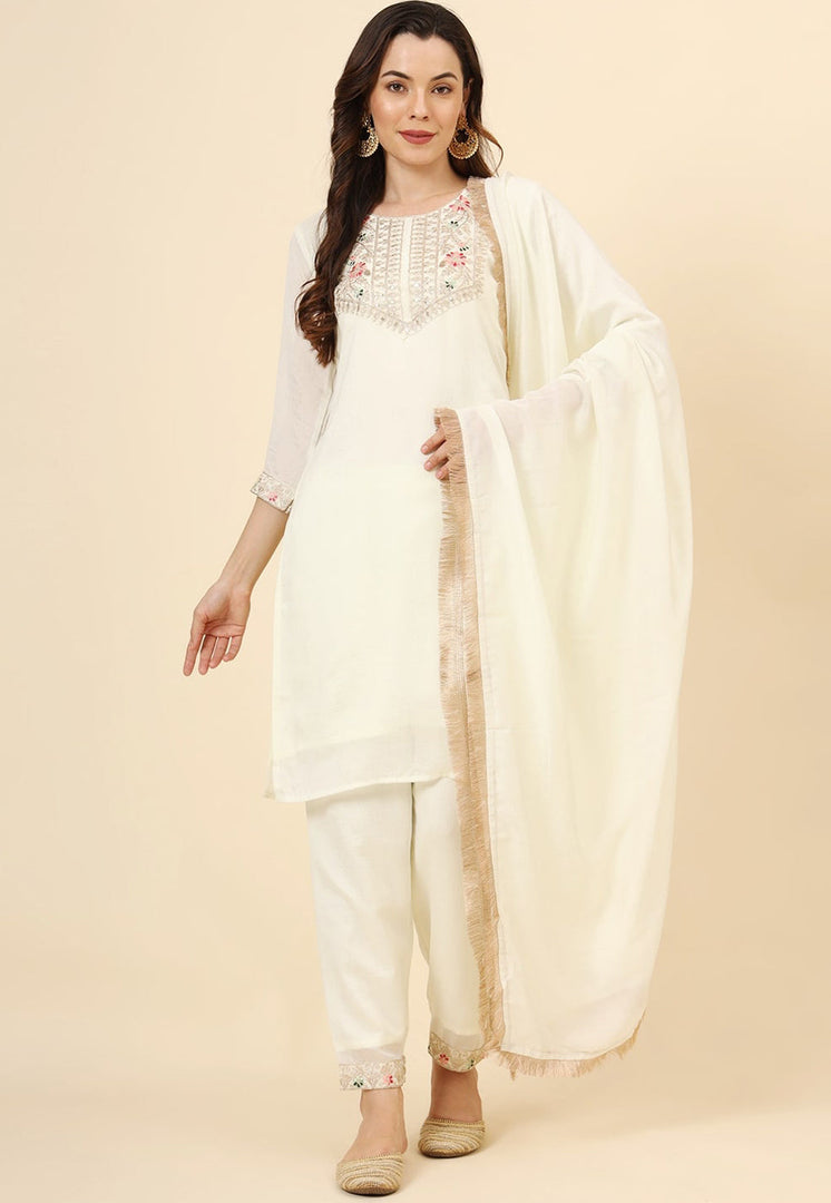 Cream Silk Readymade Pakistani Suit