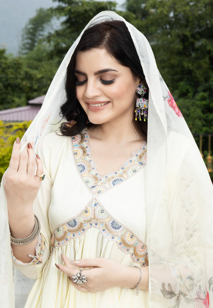 Cream Silk Readymade Pant Style Suit