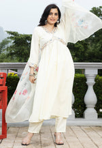 Load image into Gallery viewer, Cream Silk Readymade Pant Style Suit

