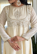 Load image into Gallery viewer, Cream Silk Readymade Pant Style Suit
