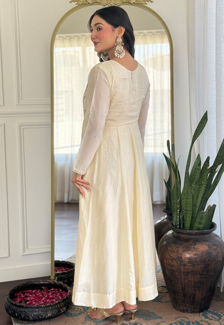 Cream Silk Readymade Pant Style Suit