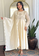 Load image into Gallery viewer, Cream Silk Readymade Pant Style Suit
