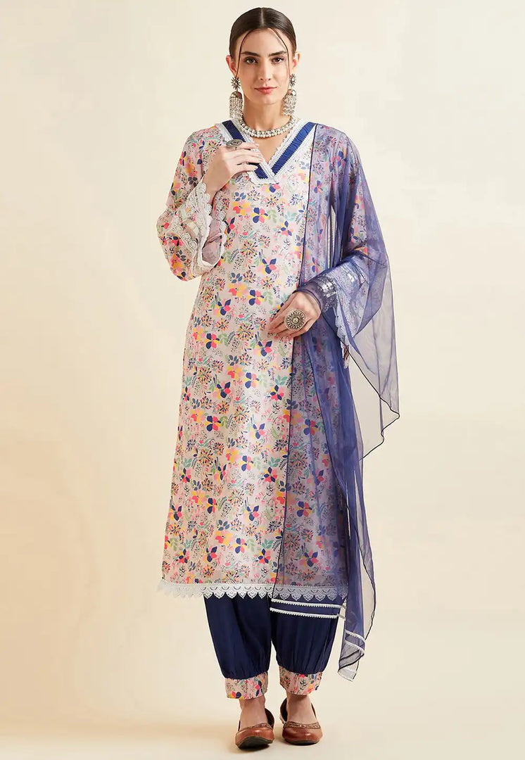 Cream Silk Readymade Punjabi Suit
