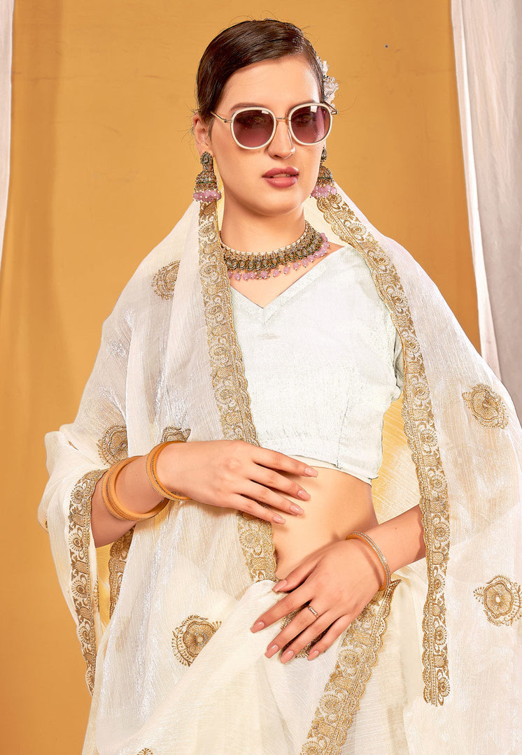 Cream Silk Saree With Blouse