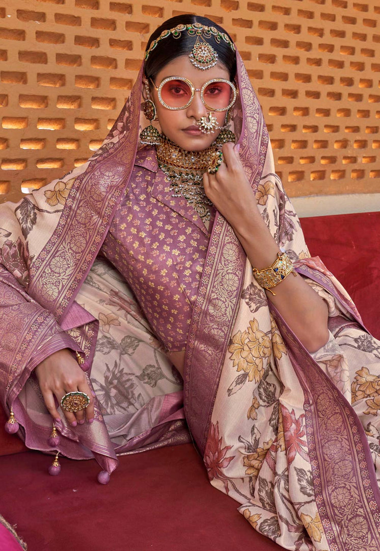 Cream Silk Saree With Blouse