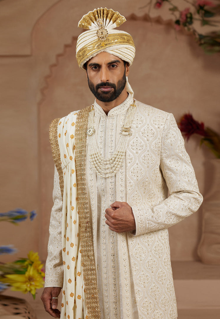 Cream Silk Sherwani