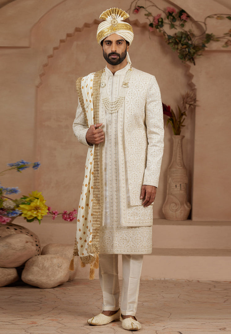 Cream Silk Sherwani