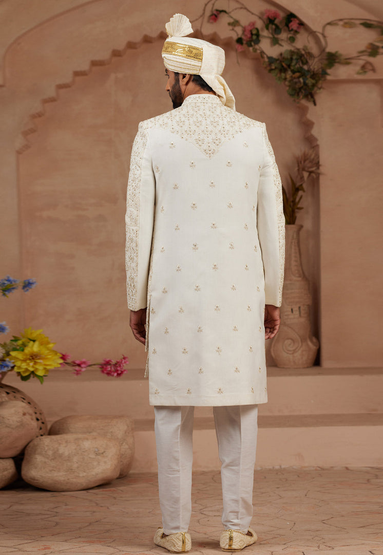 Cream Silk Sherwani