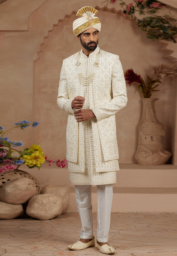 Cream Silk Sherwani