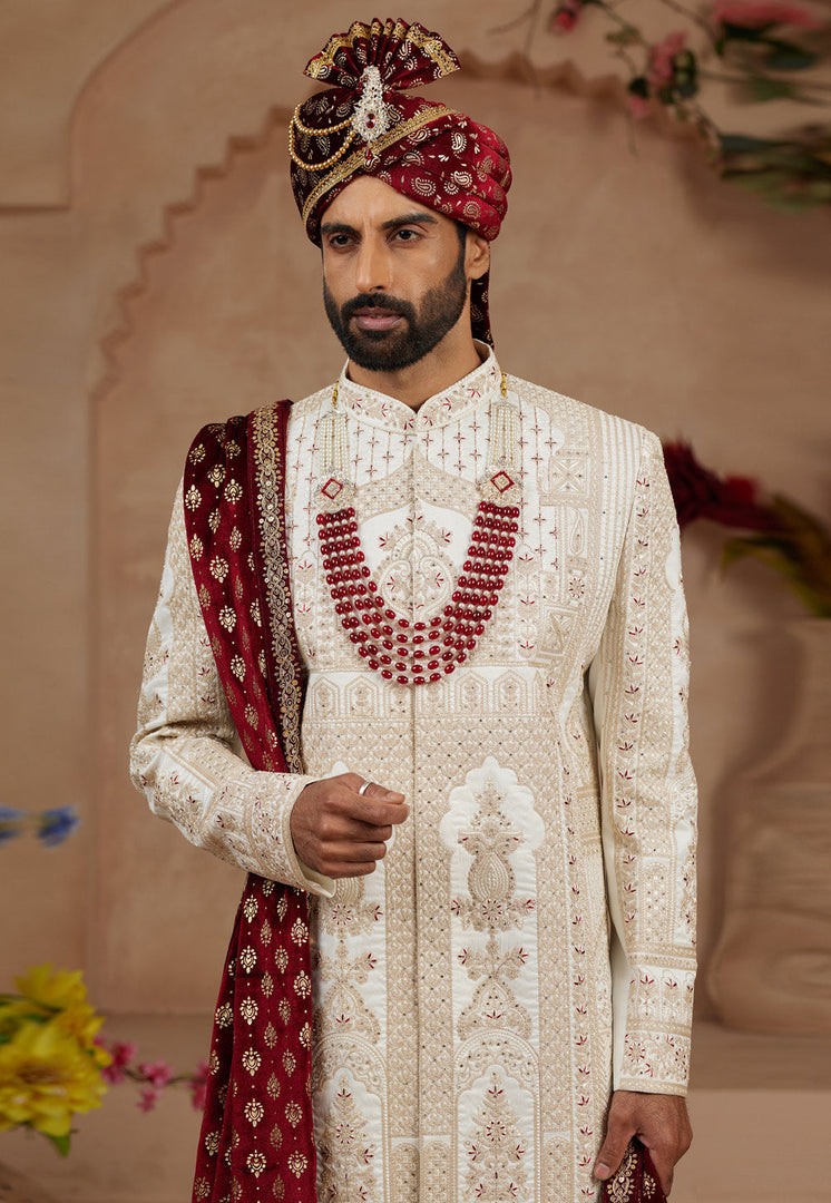 Cream Silk Sherwani